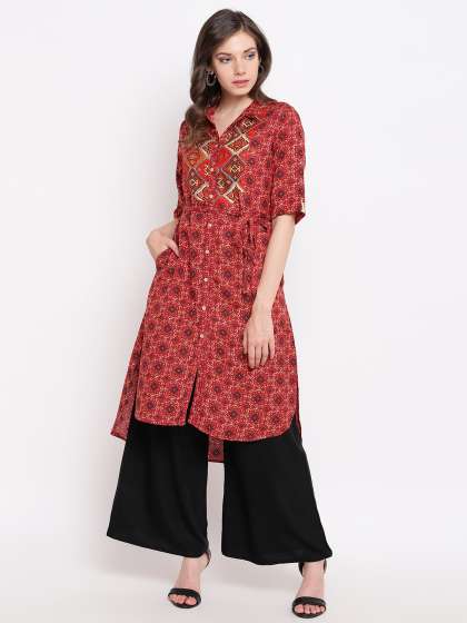Men S Long Sleeve Indian Casual Shirt Pathani Kurta Maroon Cotton