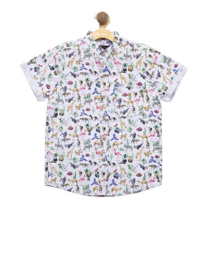 nick/&jess Boys Regular Fit Cotton Printed Shirt 3-12 Years