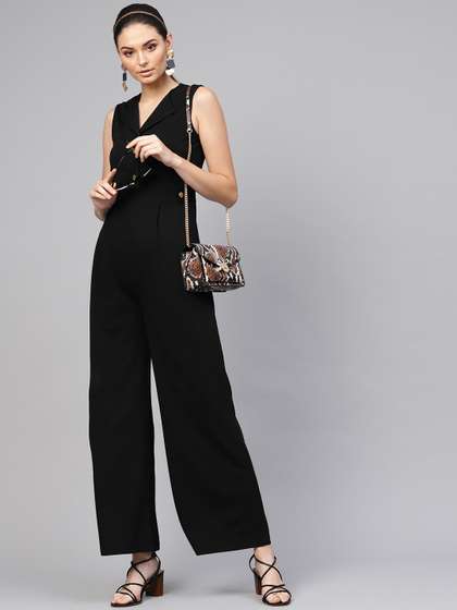 SASSAFRAS Women
                        Black Solid Basic Jumpsuit