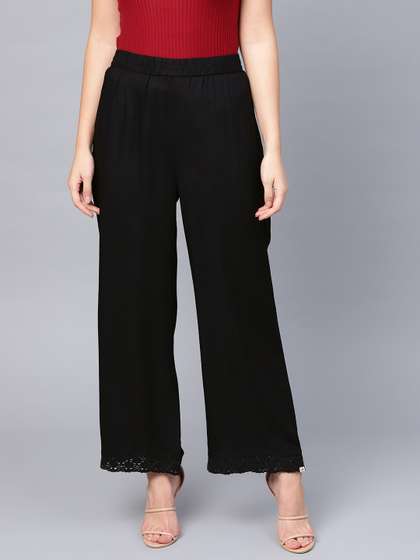 Juniper Women Black Hem Design Straight Leg Palazzos
