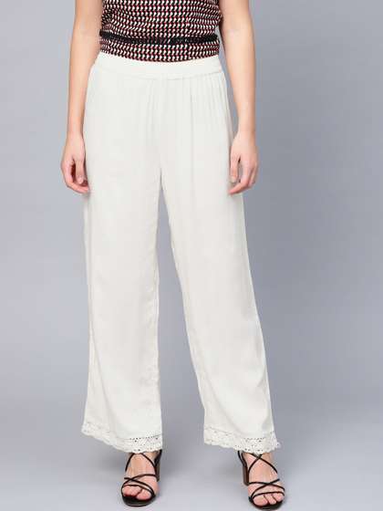 Juniper Women Off-White Hem Design Straight Leg Palazzos