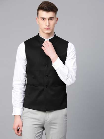 MANQ Men Black Slim
                        Fit Solid Nehru Jacket