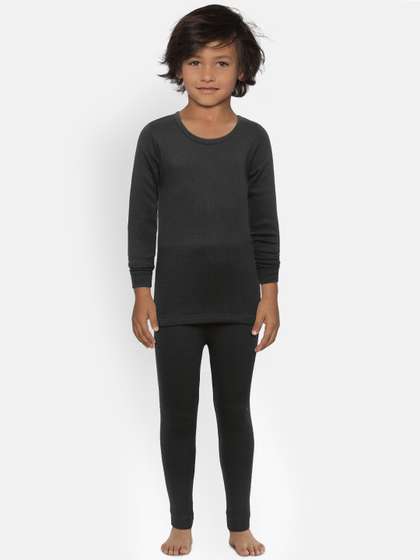Kanvin Boys Charcoal
                      Grey Ribbed Thermal Set