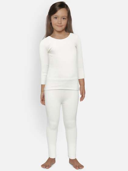 Kanvin Girls White Self
                    Design Thermal Set