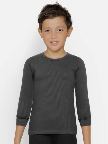 Kanvin Boys Pack of 2
                    Charcoal Grey Ribbed Thermal T-shirts