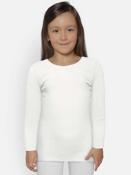 Kanvin Girls Pack of 2
                    White Self Design Thermal Tops