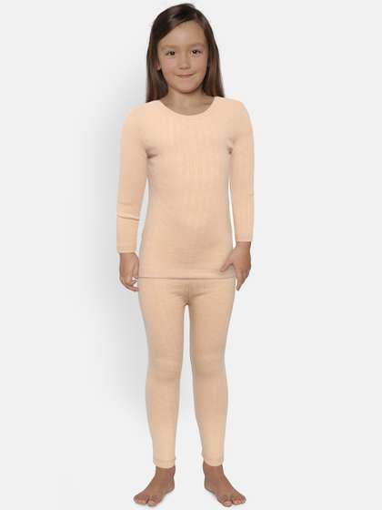 Kanvin Girls Pack of 2
                      Beige Self Design Thermal Tops