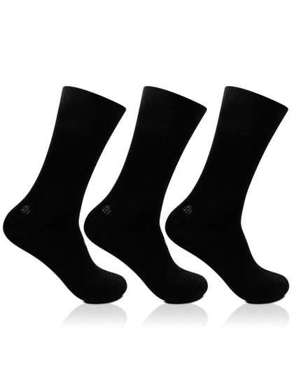 Bonjour Men Pack of 3
                    Black Solid Calf-Length Socks