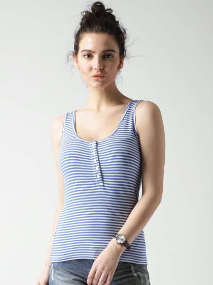 Mast & Harbour Blue & White Striped Tank Top