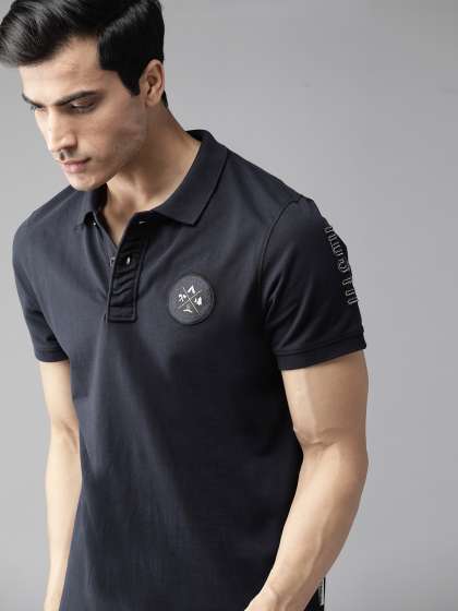 The Roadster Lifestyle Co Men Navy Blue Solid Polo Collar T-shirt