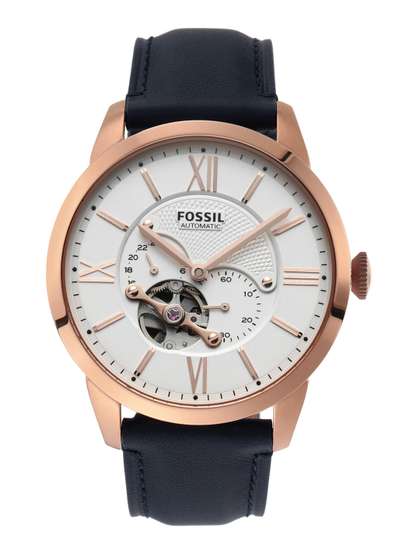 Fossil Men Blue &
                    Off-White Analogue Leather Watch ME3171