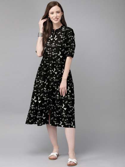 Anouk X fwd Women Black & White Printed Fusion A-Line Kurta