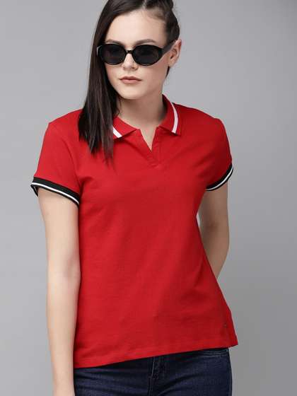 Roadster Women Red
                        Solid Polo Collar T-shirt