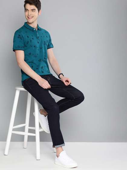 Mast & Harbour Mast Harbour Men Teal Printed Polo Collar Cotton T-shirt