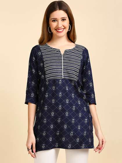 Anubhutee Women Navy Blue & White Printed Kurti