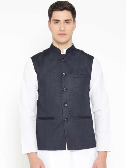 Badoliya & Sons
                        Men Navy Blue Solid Nehru Jacket