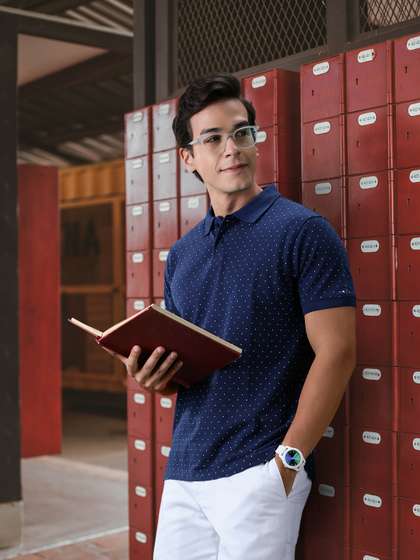 Harvard Men Blue Printed Polo Collar T-shirt