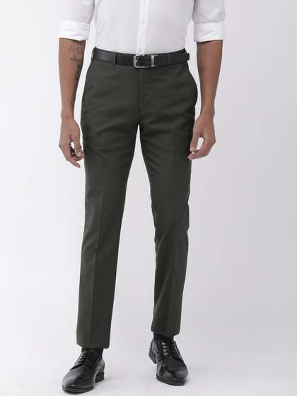 Raymond Men Black
                          & Green Slim Fit Checked Formal Trousers