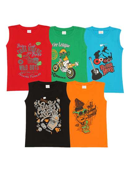 Kiddeo Boys Pack of 5
                    Printed Round Neck Pure Cotton T-shirt