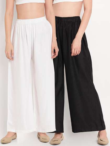 TAG 7 Women Pack Of
                        2 White & Black Solid Flared Palazzos