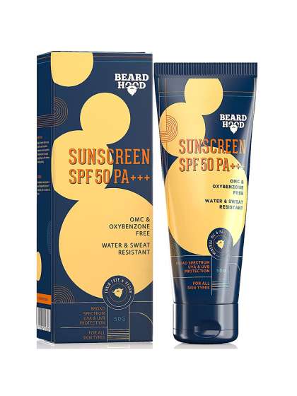 Beardhood SPF 50 PA+++ OMC & Oxybenzone Free Water & Sweat Resistant Sunscreen 50g