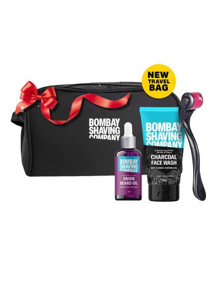 Bombay Shaving Company Set of Onion Beard Growth Oil,Charcoal Face Wash & Derma Roller