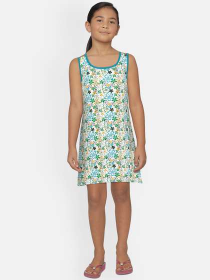SINI MINI Girls White
                      & Blue Printed Nightdress