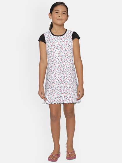 SINI MINI Girls White
                    & Pink Printed Nightdress