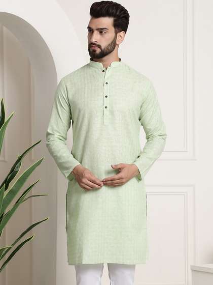 SOJANYA Men Dobby Checked Kurta