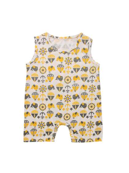 Nino Bambino Infant
                    Girls Off-White & Yellow Printed Organic Cotton
                    Sustainable Romper