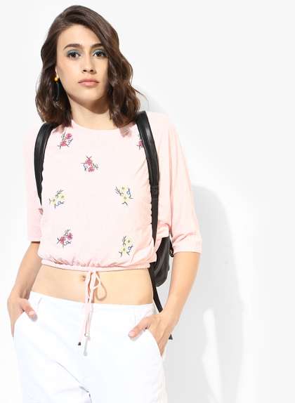Deal Jeans Printed Cinched Waist Crop Top