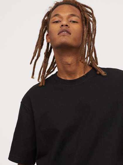 H&M Men Black T-shirt Relaxed Fit