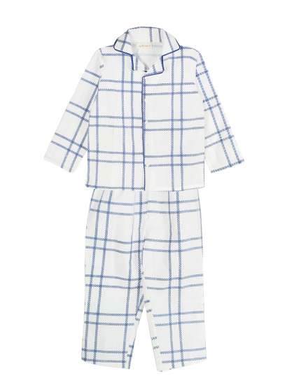 My Little Lambs Unisex Kids Off White & Blue Checked Night suit