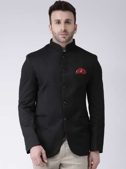 Hangup Men Black Solid Bandhgala Blazer
