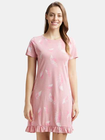 Jockey Printed Micro
                        Modal Cotton Ruffled Hem Styled Sleep
                        Dress-RX25