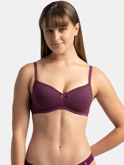 Jockey Wirefree Padded
                      Plus Size Cotton Medium Coverage Tshirt Bra with
                      Lace Styling -1723