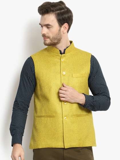 Vastraa Fusion Men Solid Woven Nehru Jacket