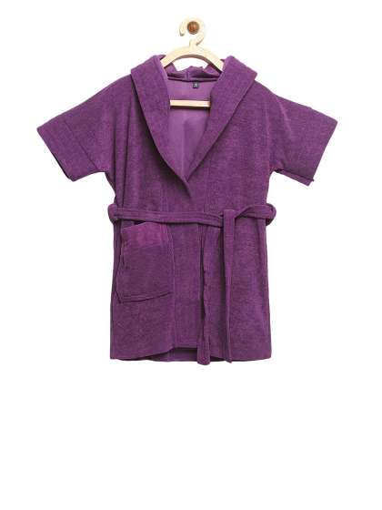 ELEVANTO Unisex Kids Purple Solid Bath Robe