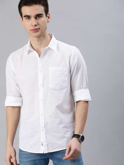 Roadster Men White
                        Cotton Casual Shirt