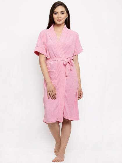 ELEVANTO Women Pink Solid Bath Robe