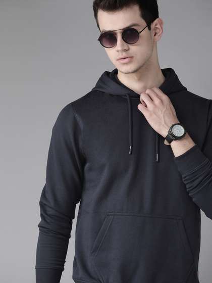 Roadster Men Navy
                        Blue Solid Hooded Sweatshirt