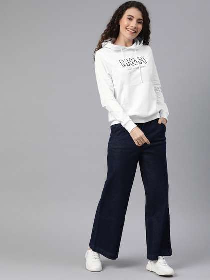 Mast & Harbour
                        Women White Embroidered Hooded Sweatshirt