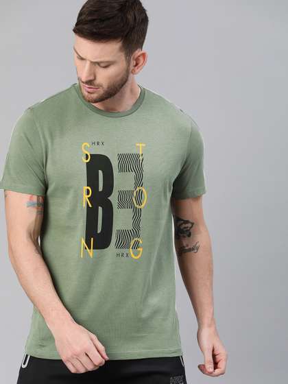 HRX by Hrithik
                          Roshan Men Olive Green Solid Bio-Wash Running
                          Tshirt
