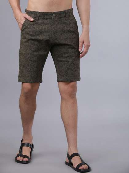 HIGHLANDER Men
                          Olive Green Printed Slim Fit Regular Shorts