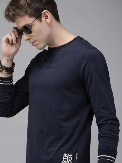 Roadster Men Navy Blue Solid Round Neck Pure Cotton T-shirt