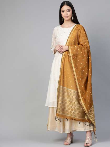 Indo Era Brown &
                        Golden Woven Design Dupatta