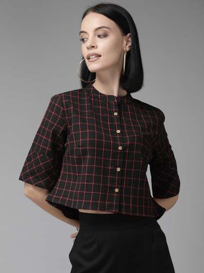 Anouk Black Checked Crop Top
