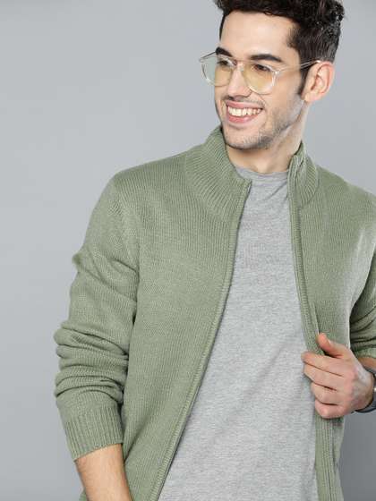 Mast & Harbour Men Green Solid Cardigan Sweater