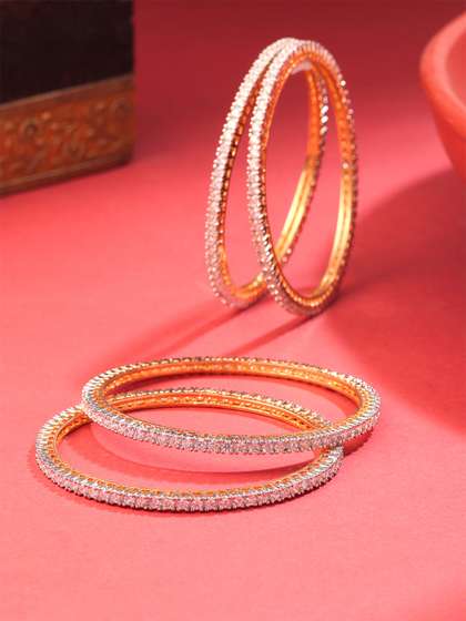 Yellow Chimes Set Of
                        4 Gold-Plated White AD-Studded Handcrafted
                        Bangles