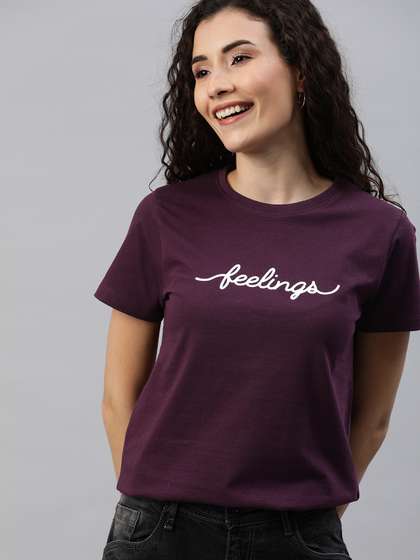 Mast & Harbour
                        Women Purple Cotton Cotton T-shirt with Printed
                        Detail
